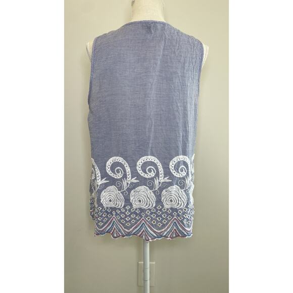 Talbots Large Petite Lp Beaded Sleeveless July 4th Embellished Floral Beach Blue - Picture 6 of 13